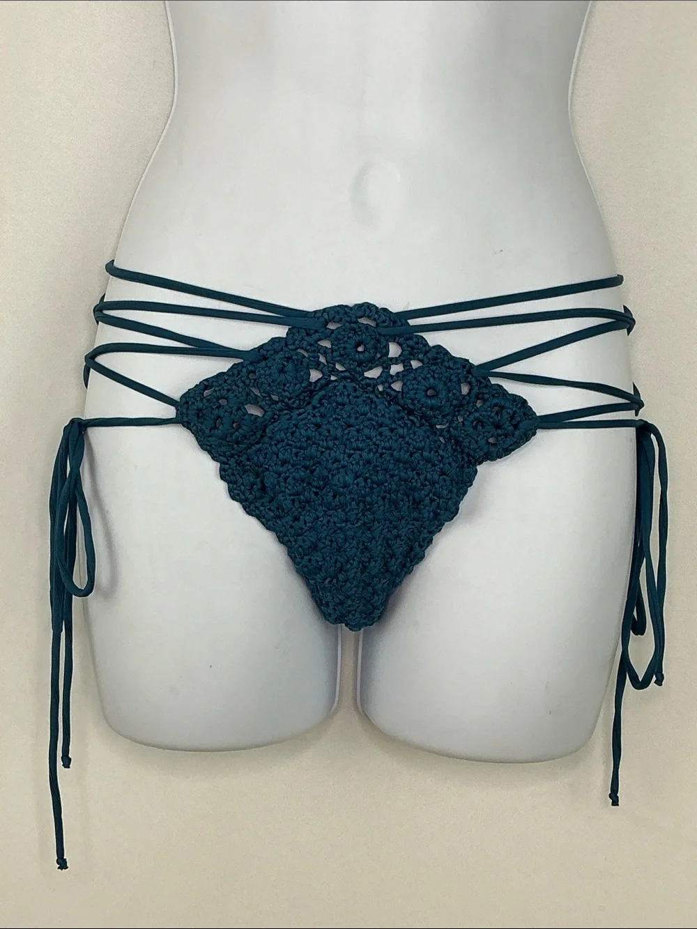 Frankie's Bikinis Crocheted Cheeky Bikini Bottom Jessie Deep Sea Blue Women's S